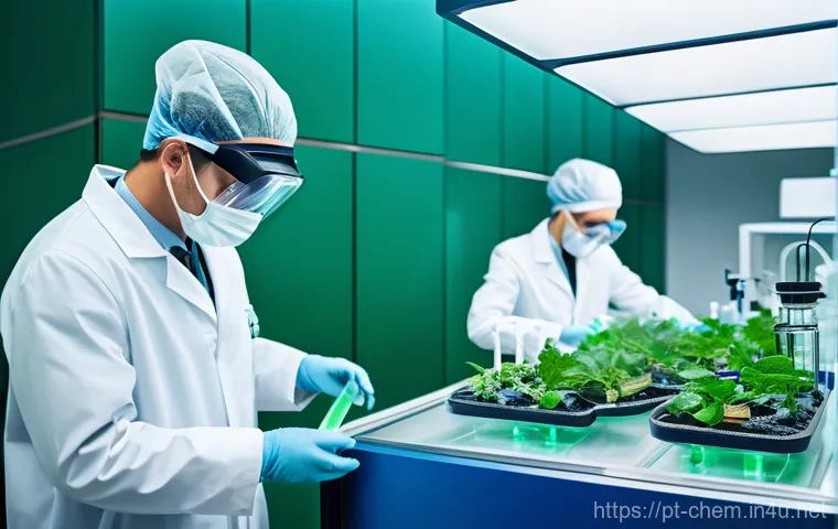 그린 케미스트리 - **Prompt: A futuristic, impeccably clean green chemistry laboratory bathed in soft, natural light, w...