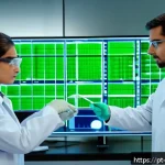 Home 22 정밀화학 연구 - A high-tech pharmaceutical laboratory scene showing scientists in clean lab coats and safety glasses...