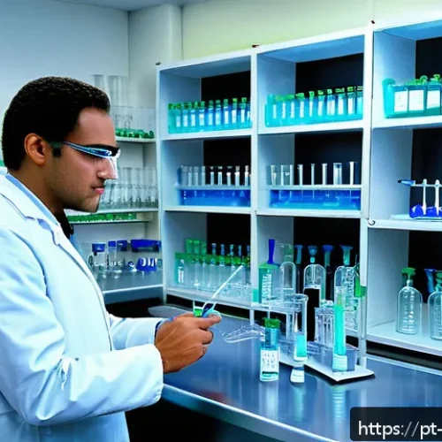 Home 33 화학적 계산법 - A detailed laboratory scene showing a chemist in a modern Brazilian chemistry lab carefully measurin...