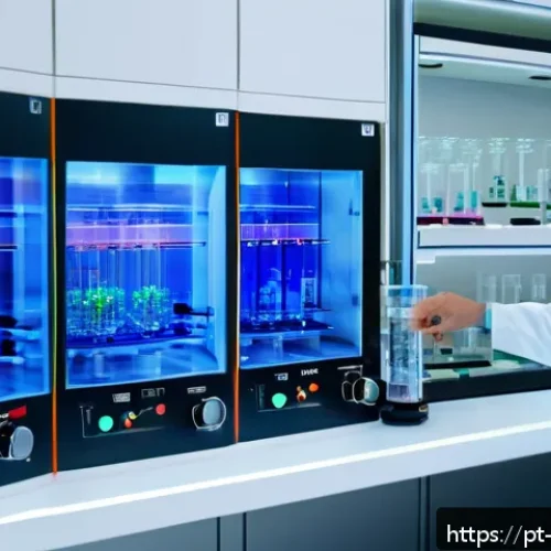 Home 30 화학 반응 속도 - A detailed laboratory scene showing a chemist adjusting a digital temperature controller connected t...