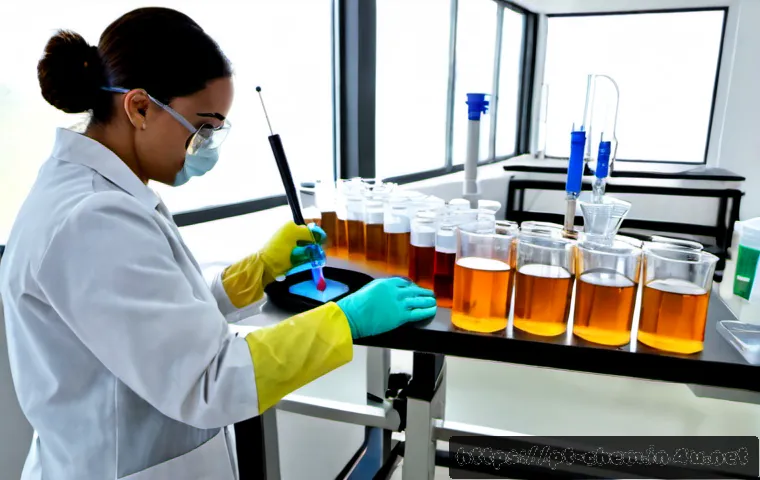 Home 17 고분자 실험 - Photorealistic polymer chemistry laboratory scene, a Brazilian-Portuguese research setting with a sc...